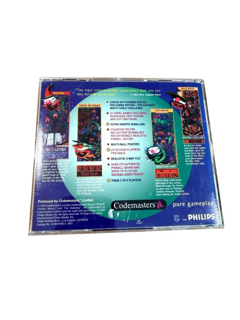 Psycho Pinball PC CD-ROM Game VTG Codemasters 1995 Philips Perfect Motion